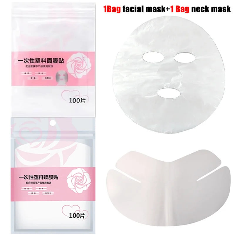 Disposable Full Face & Neck Beauty Wraps - 100/500pcs Transparent Plastic Film Mask Covers