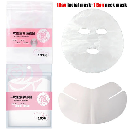 Disposable Full Face & Neck Beauty Wraps - 100/500pcs Transparent Plastic Film Mask Covers
