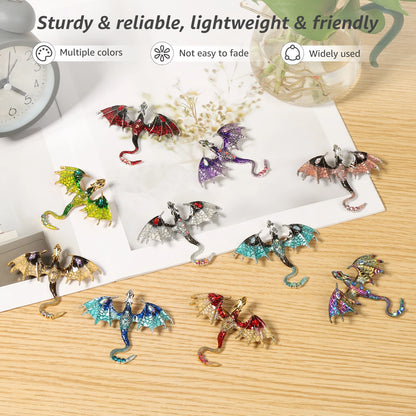 10-Piece Flying Dragon Enamel Brooch Set - Vintage Alloy Dragon Pins for Jewelry & Necklaces