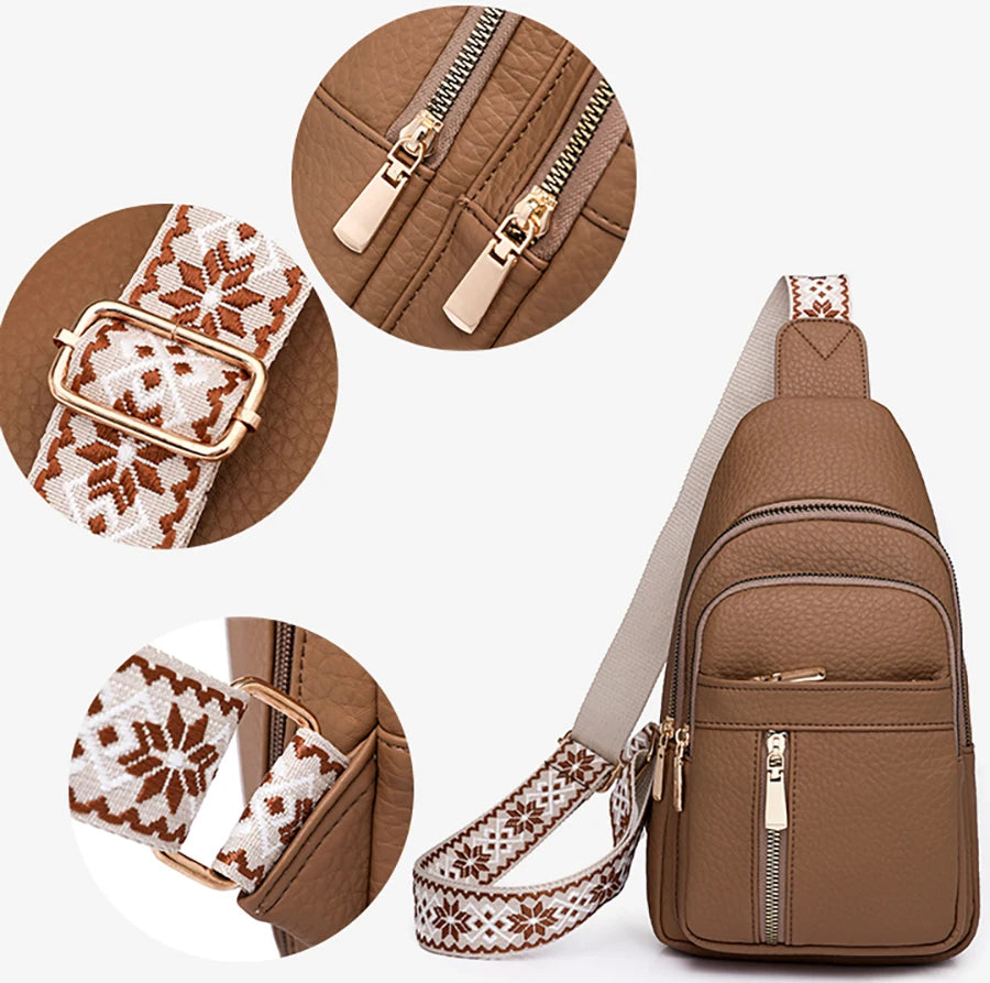 2024 New Women's PU Leather Chest Bag – Fashion Crossbody Shoulder Bag, High-Quality Casual Sac à Main