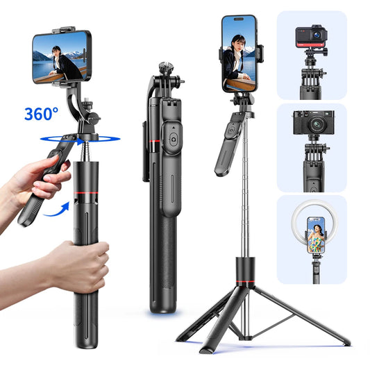 F16 Selfie Stick Tripod – 1708mm 8-Section Extendable Pole with Bluetooth Remote, 360° Rotation & 1/4 Screw Mount for Phone Camera Vlogging & Photography