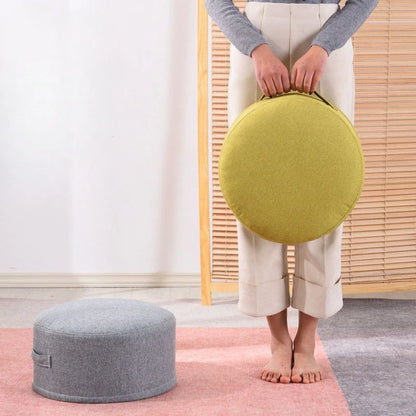 Round Tatami Floor Cushion – Thick Pouf Ottoman with Detachable Washable Cover & Side Handle