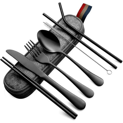 8PCS Portable Tableware Set — Travel Picnic Cutlery with Chopsticks, Fork, Spoon & Knife in Carry Case