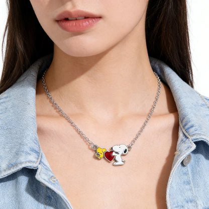 Snoopy Zircon Pendant Necklace - Trendy Oil Drop Sweater Chain Jewelry for Couples & Best Friends