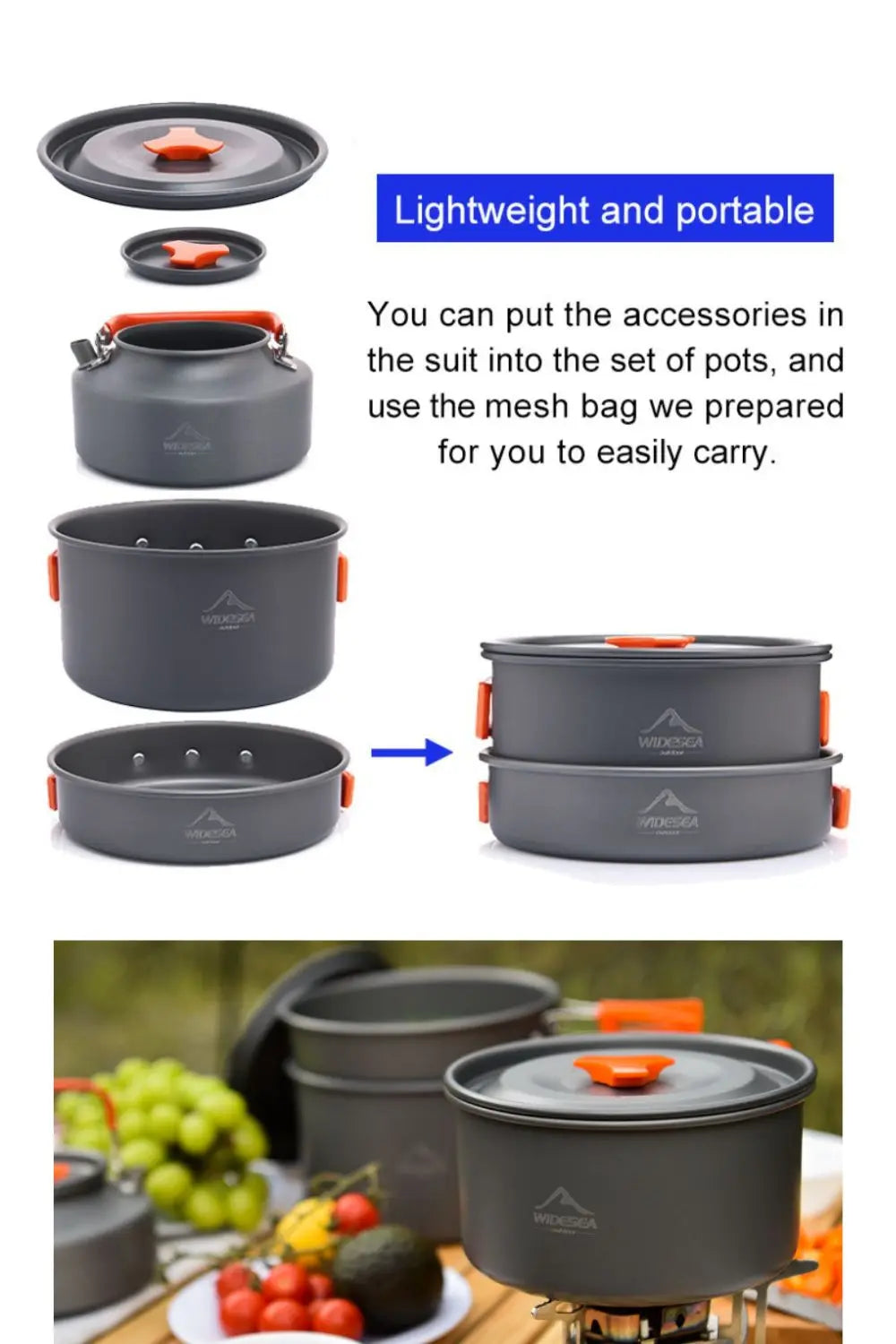 Widesea Camping Cookware Set – Lightweight Outdoor Pots & Tableware for Hiking, Picnic & Travel