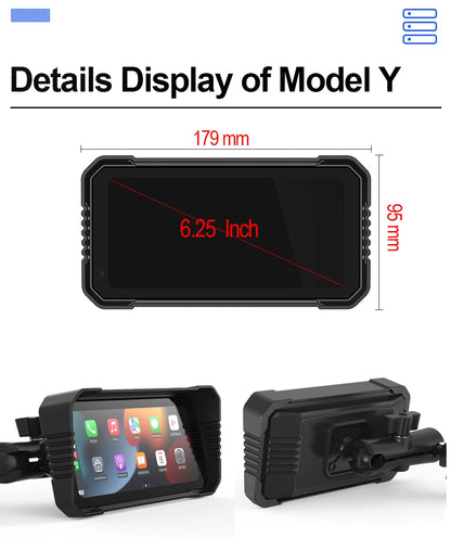 6.25-Inch Motorcycle GPS Navigation Screen with Wireless CarPlay & Android Auto – 1560x720 Resolution, Motor DVR Monitor, TPMS Optional
