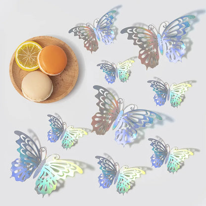 12PCS 3D Hollow Butterfly Wall Stickers – Gold, Silver & Rose Decorative Decals for Wedding, Living Room & Home Decor
