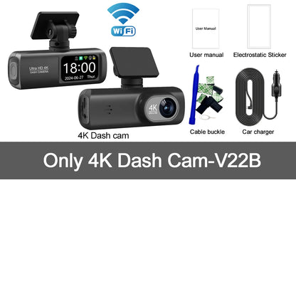 UHD 4K Dash Cam Dual Lens – 1080P Rear Lens, Built-in WiFi, GPS, 24-Hour Parking Monitoring Car DVR