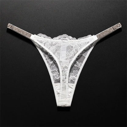 Women's Crystal Lace Thong - Sheer Transparent Breathable T-Back Lingerie Plus Size S-XL