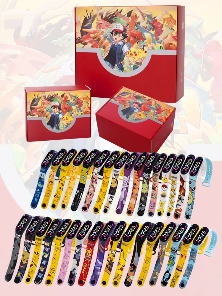 Pokemon Kids LED Watch — Pikachu Digital Anime Silicone Wristband with Puzzle Gift Box, Creative Birthday Gift