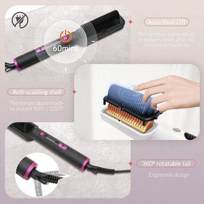 OUDIM Hair Straightener Brush – Ionic Flat Iron with 6 Temperature Settings, Anti-Scald Hair Styling Tool for Women
