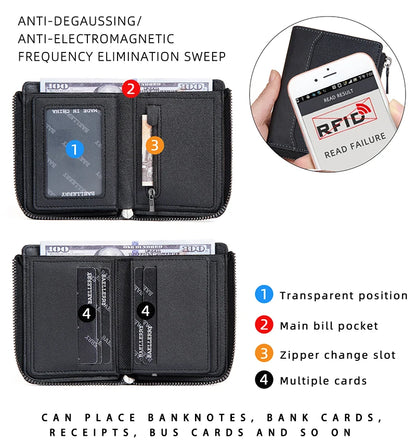 Baellerry RFID Short Men’s Wallet — Luxury Zipper Card Holder with Coin Pocket & Photo Slots