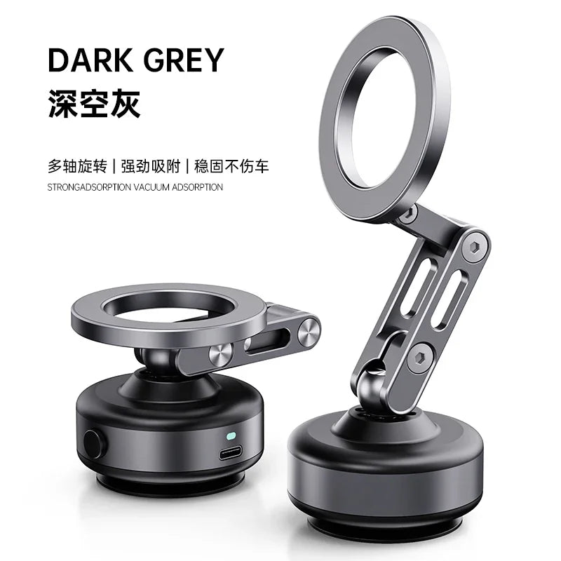 Magnetic Vacuum Adsorption Car Mount – Foldable 360° Rotating Aluminum Alloy Phone Holder for Smartphones