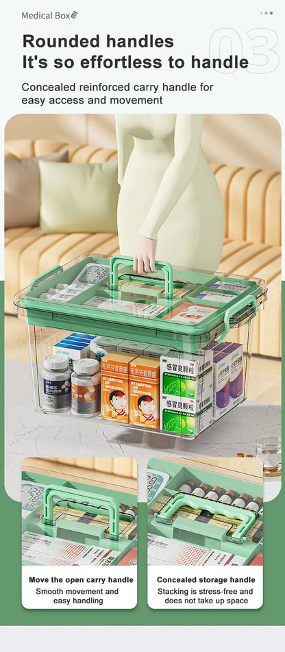 Large Capacity Portable Medicine Box – Multi-Layer Transparent First Aid & Medicine Storage Organizer