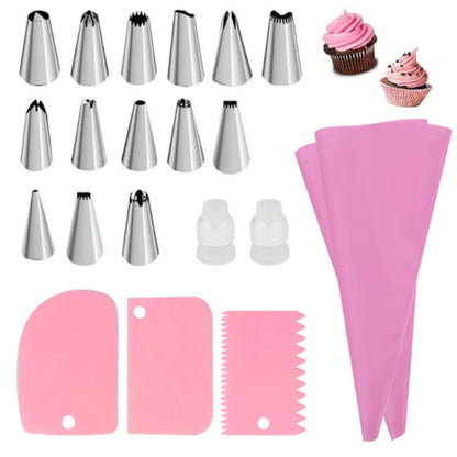 Silicone Piping Bags & Tips Set – Reusable Cake Decorating Kit with Stainless Steel Nozzles for Baking