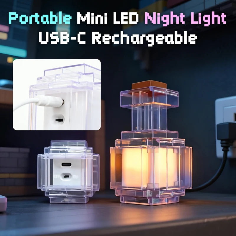 Rechargeable 7 Color Liquid Bottle Night Light - Pixel Style LED Bedroom Decor Lamp Kids Gift Game Room Decoration