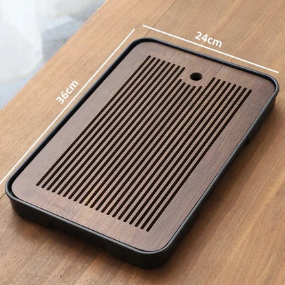 Portable Bamboo Tea Tray – Kung Fu Tea Set Grid Tray with Drainage for Dry & Wet Use