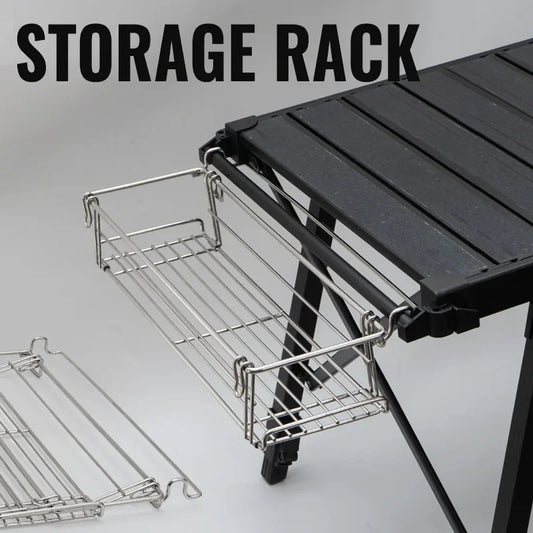 Outdoor Aluminum Table Side Storage Rack - Hanging Mesh Basket Extension Bracket for IGT Folding Tables, Camping & Travel Gear
