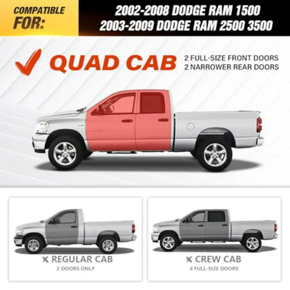 Quad Cab Running Boards Side Steps for Dodge Ram 1500 2500 3500 - Bolt-On Nerf Bar Side Step for Double & Extended Cab 2002-2009