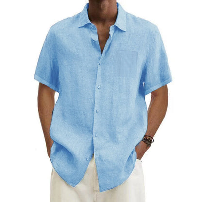 Men's Cotton Long Sleeve Shirt - Slim Fit Casual Button-Up Shirt with Roll-Up Cuffs