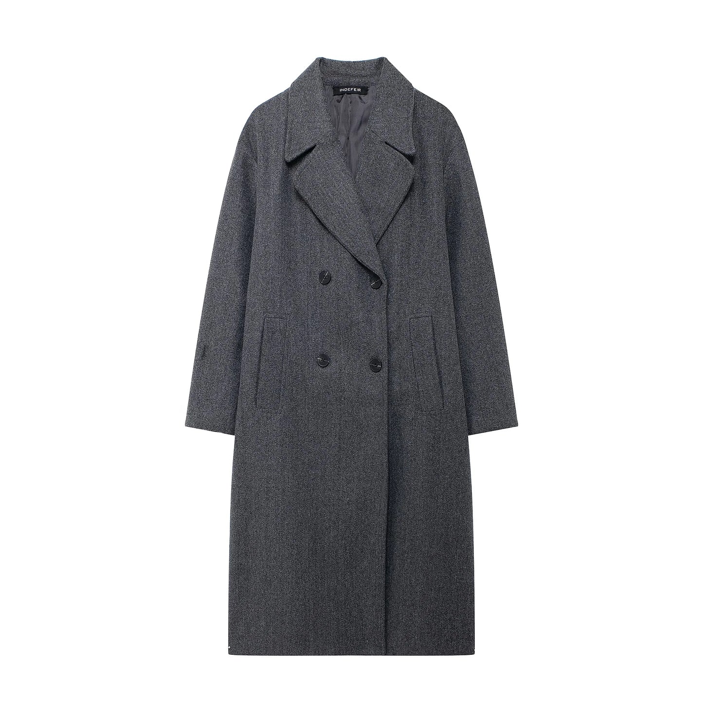 TRAFZA 2024 Women’s Autumn Loose Coat – Lapel Double-Breasted Long Sleeve Trench Jacket, Winter Warm Vintage Outerwear
