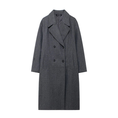TRAFZA 2024 Women’s Autumn Loose Coat – Lapel Double-Breasted Long Sleeve Trench Jacket, Winter Warm Vintage Outerwear