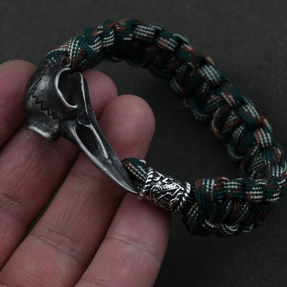 Odin Crow Skeleton Viking Bracelet - Norse Rune Bead Paracord Rope Valknut Eagle Pendant Amulet Jewelry Gift