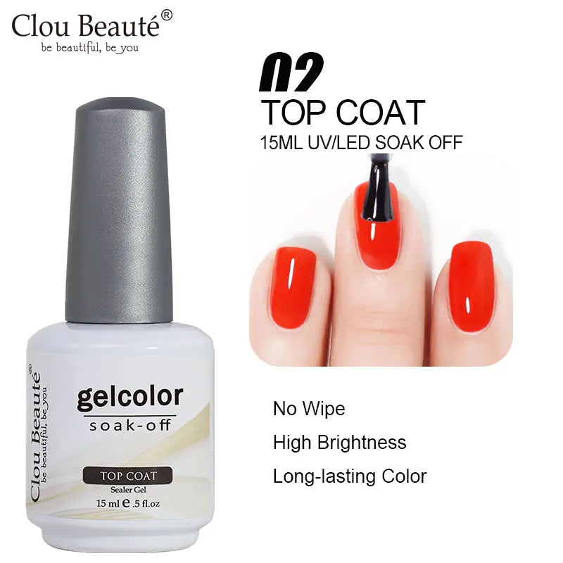 Clou Beaute 15ml Gel Nail Polish Set – Red Black White Green Neon UV Soak-Off Semi-Permanent Nail Varnish Base & Velvet Top Coat
