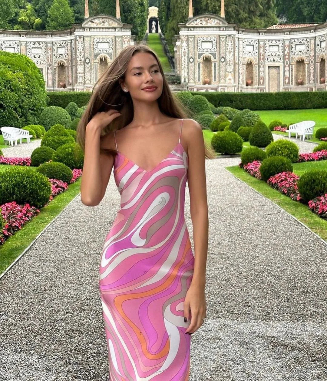 Women’s Striped Rainbow Spaghetti Strap Dress – Sleeveless Backless V-Neck Split Beach Dress, 2025 Summer Party Chic Robe