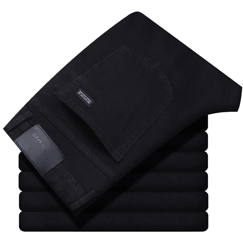 Men's Style Stretch Regular Fit Black Denim Jeans – Soft Casual Cotton Pants