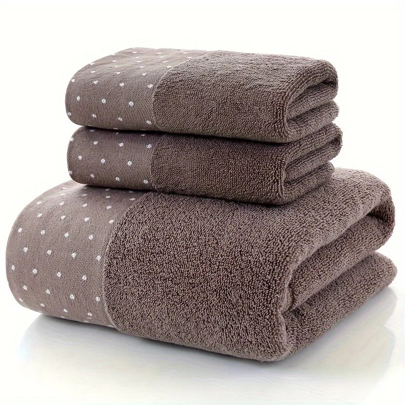 3-Piece Cotton Towel Set – 2 Hand Face Towels 35x75cm + 1 Bath Towel 70x140cm Soft Washcloth Gift Set