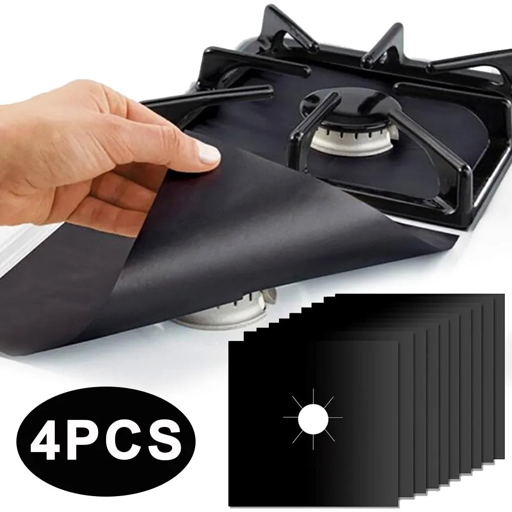 4-Piece Gas Stove Protector Set: Cooker Lid Liner Cleaning Pads - Kitchen Cookware Accessories for Reusable Boiler Hood Protection