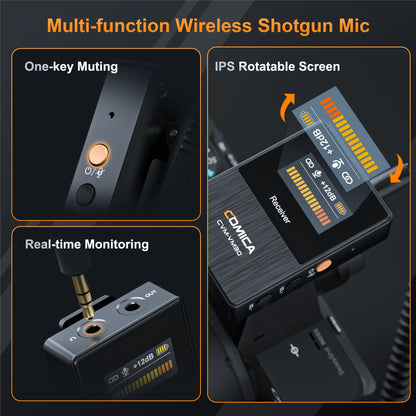 COMICA VM30 2.4G Wireless Shotgun Microphone – Super Cardioid Condenser Mic with Gain Control for Camera, Smartphone & PC