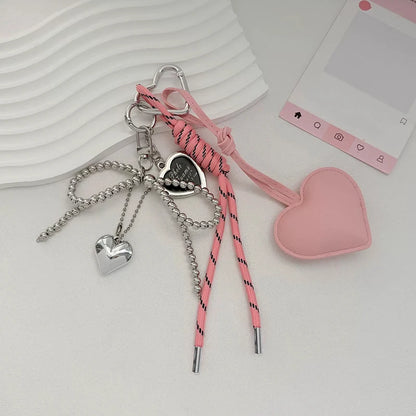 Bow Bag Keychain - Heart Charm Phone Strap Braided Pendant