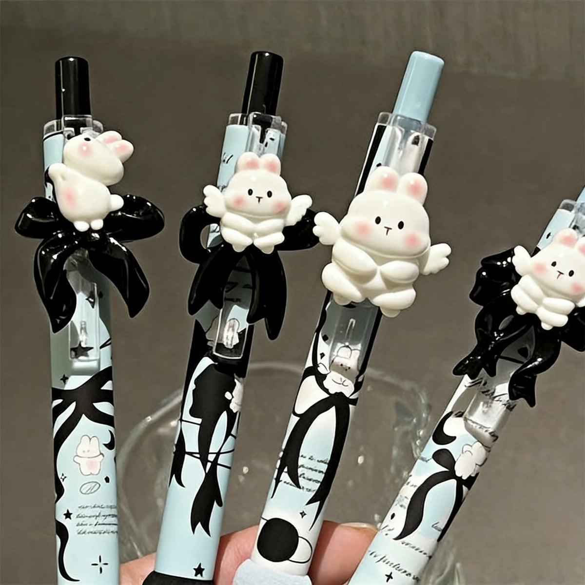 4-Piece Kawaii Apple Cat Gel Pen Set – 0.5mm Black Ink Cute Soft-Grip Pens for School and Office