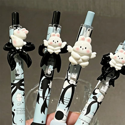4-Piece Kawaii Apple Cat Gel Pen Set – 0.5mm Black Ink Cute Soft-Grip Pens for School and Office