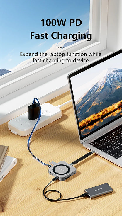 Blueendless 8-in-1 M.2 NVMe SSD Docking Station – USB 3.1 10Gbps, 100W PD, 4K60Hz HDTV Magnetic M.2 SSD Enclosure