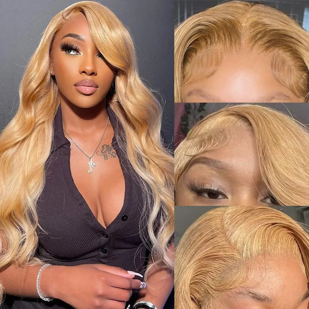 27# Honey Blond Body Wave 13x4 Lace Frontal Human Hair Wigs Brazilian Colored Loose Water Wave 13x6 HD Lace Front Wig For Women