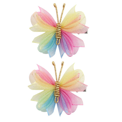 Butterfly Hair Clips with Gold Flocking - 2-Piece Gradient Gauze Hairpins for Girls