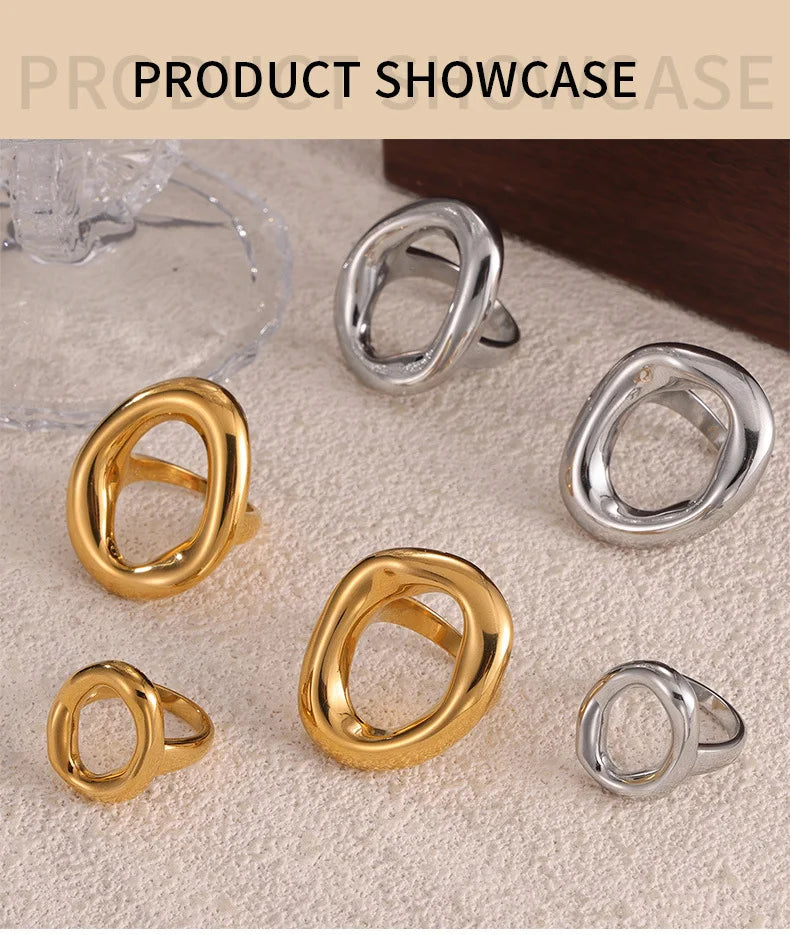 316L Stainless Steel Gold Plated Oval Ring – Large Luxury Waterproof Women’s Jewelry