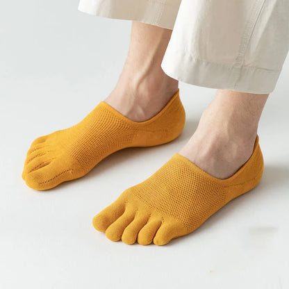 Men & Women Five-Finger Toe Socks – Breathable Mesh No-Show Ankle Sports Socks, Sweat-Absorbing Cotton Short Boat Socks