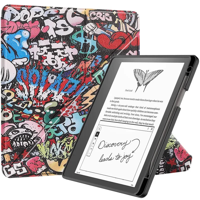 Kindle Scribe 2024 10.2″ Case — PU Leather Multi-Folding Stand with Smart Auto Wake/Sleep and Pencil Holder Ebook Cover