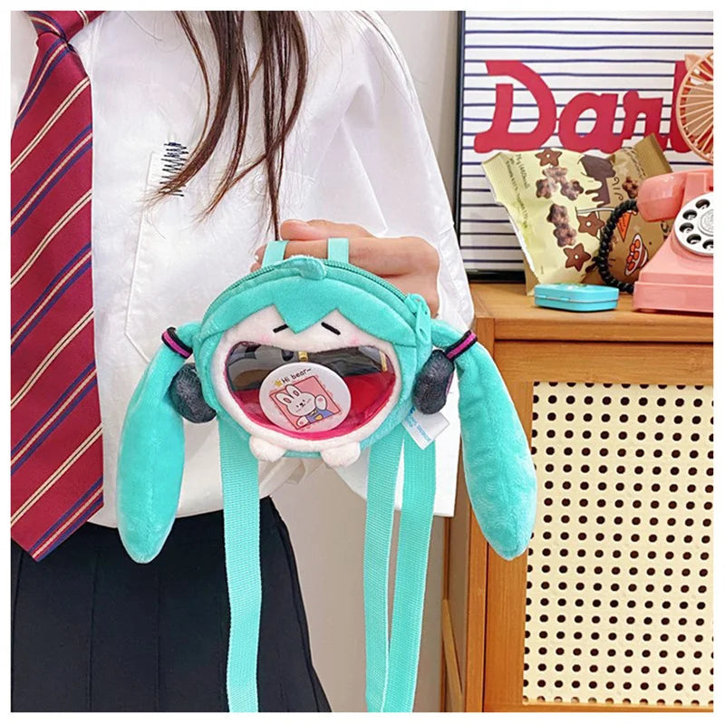Hatsune Miku Coin Purse Shoulder Bag – Kawaii 14cm Plush Headphone Bag, Cartoon Crossbody Keychain Pendant, Perfect Girl Gift
