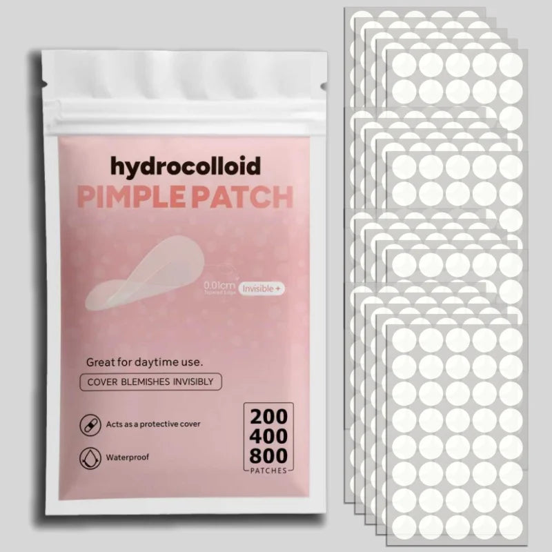 200/400/800-Piece Invisible Clear Pimple Patches - Hydrocolloid Acne Stickers in Mixed Sizes