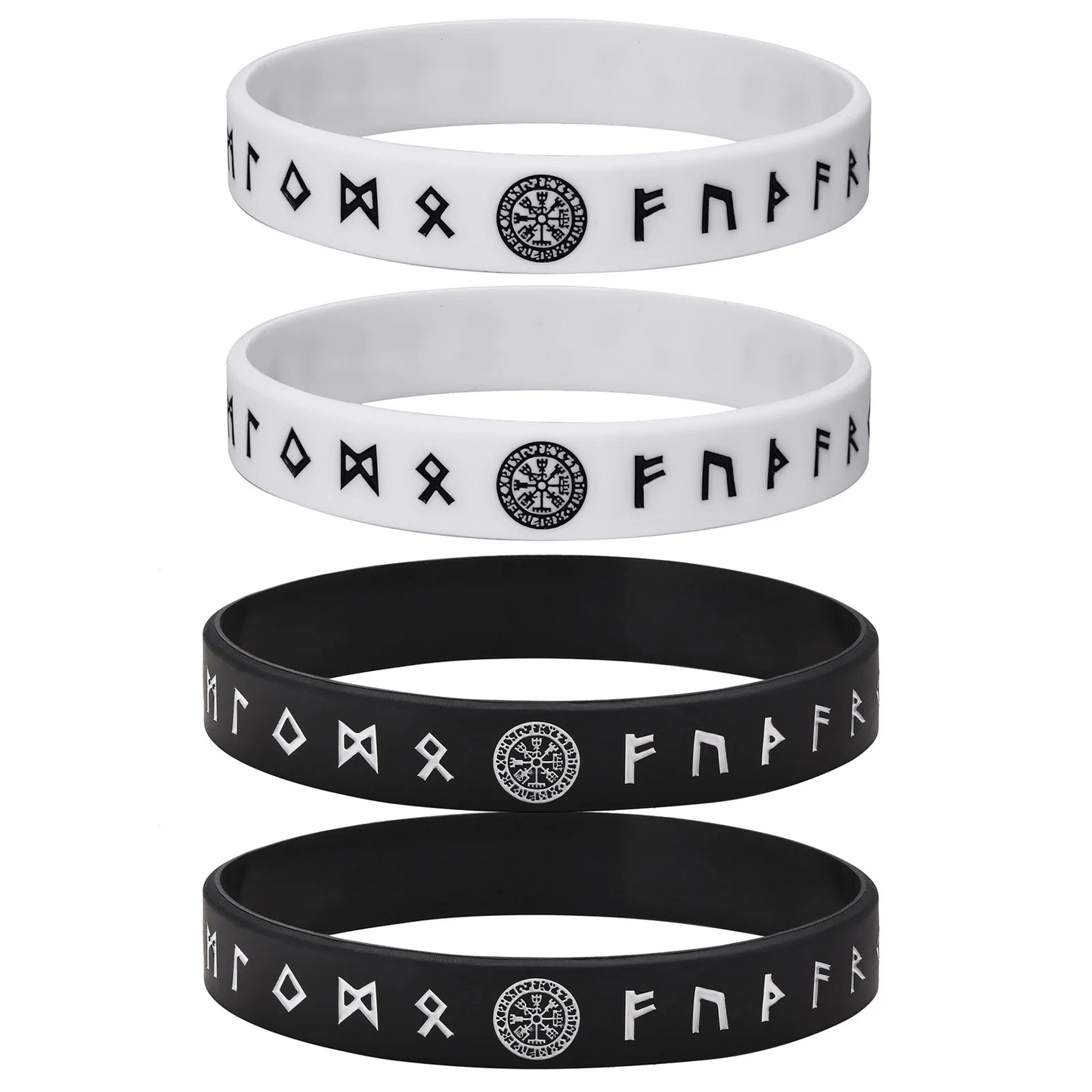Vnox 12mm Silicone Bracelet for Men - Soft Rubber Viking Compass Rune Amulet Wristband Set