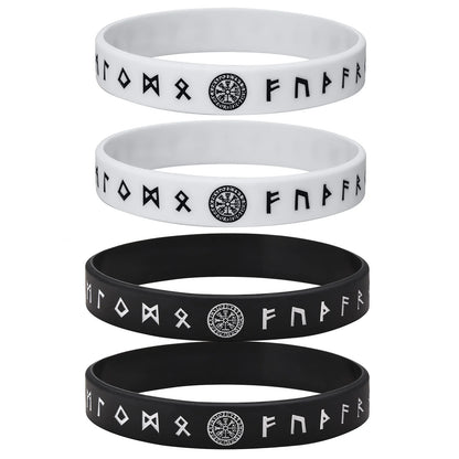 Vnox 12mm Silicone Bracelet for Men - Soft Rubber Viking Compass Rune Amulet Wristband Set