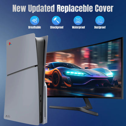 Limited Edition Grey Custom Replacement Faceplates for PS5 Slim Console - ABS Cover Shell with Logo and 30th Anniversary Sticker