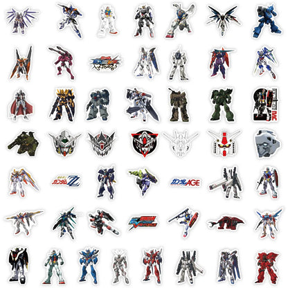 GUNDAM Anime Graffiti Stickers - 10/50-Piece Cartoon Decal Pack for Luggage, Phones, Skateboards, Guitars and Scrapbooks