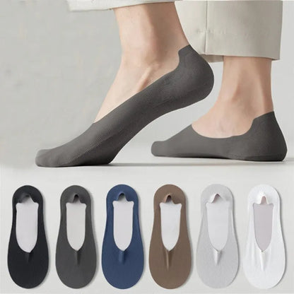 5 Pairs Men's Cotton Boat Socks – Thin, Breathable, Deodorizing No-Show Summer Socks with Non-Slip Silicone Grip