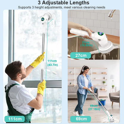 Effortless Cleaning Solution: 8-in-1 Multifunctional Electric Cleaning Brush - Wireless and Rotatable for Bathroom, Kitchen, Windows, and Toilet